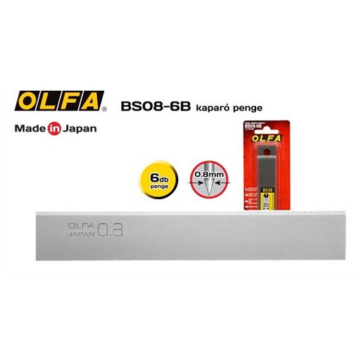 OLFA BS08-6B (XSR SERIES) Nyeles kaparó pótpenge (0,8mmx18mmx100mm) 6db/csom.